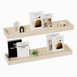 BOMEDA - 2 Pack 24 in Floating Shelves, Wooden Wall Shelf for Bedroom Living Room Kitchen, Bathroom Shelves with Raised Lip - Oak