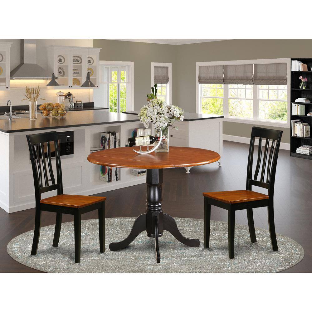 Back. East West Furniture - Dining set - 3 Pcs with 2 Wooden Chairs - Black & Cherry.