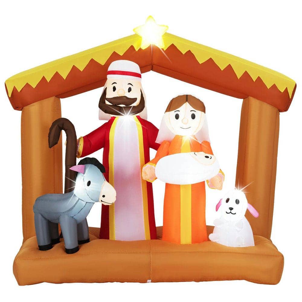 Resenkos - 6-Ft Outdoor Nativity Scene Inflatable with LED Lights - Multi-Color - White