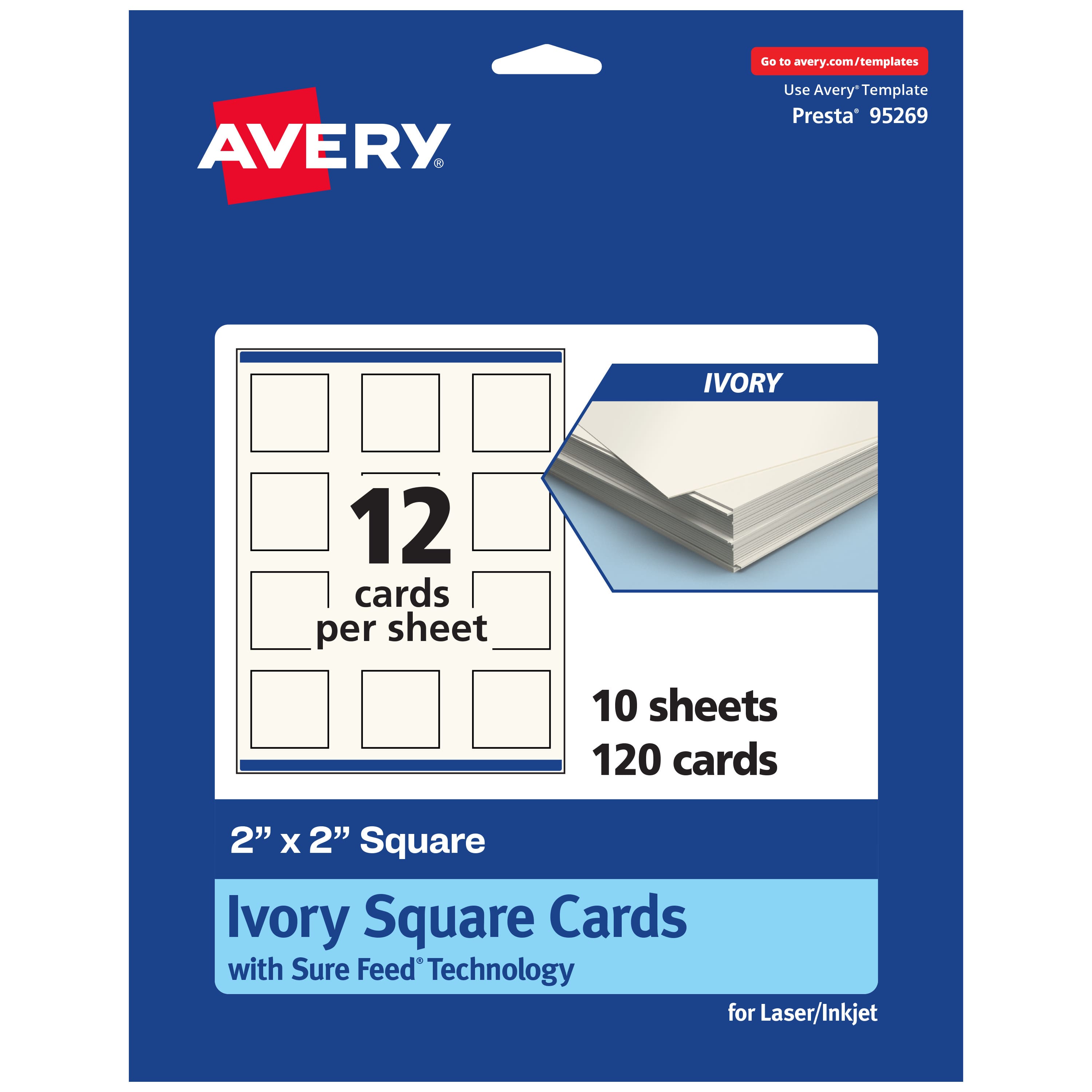 Avery - Printable Business Cards, 2" x 2", Ivory, 120ct - White