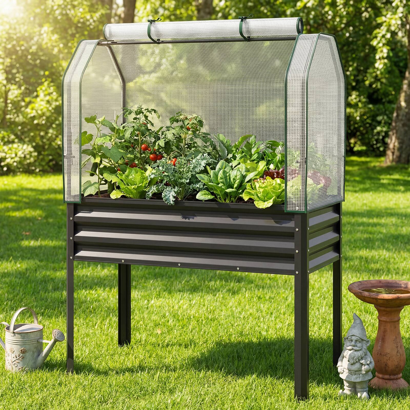 Alt View 1. Costway - Costway 1 PCS Galvanized Raised Garden Bed with Legs Greenhouse Cover Roll-up Door for Vegetable - Black.