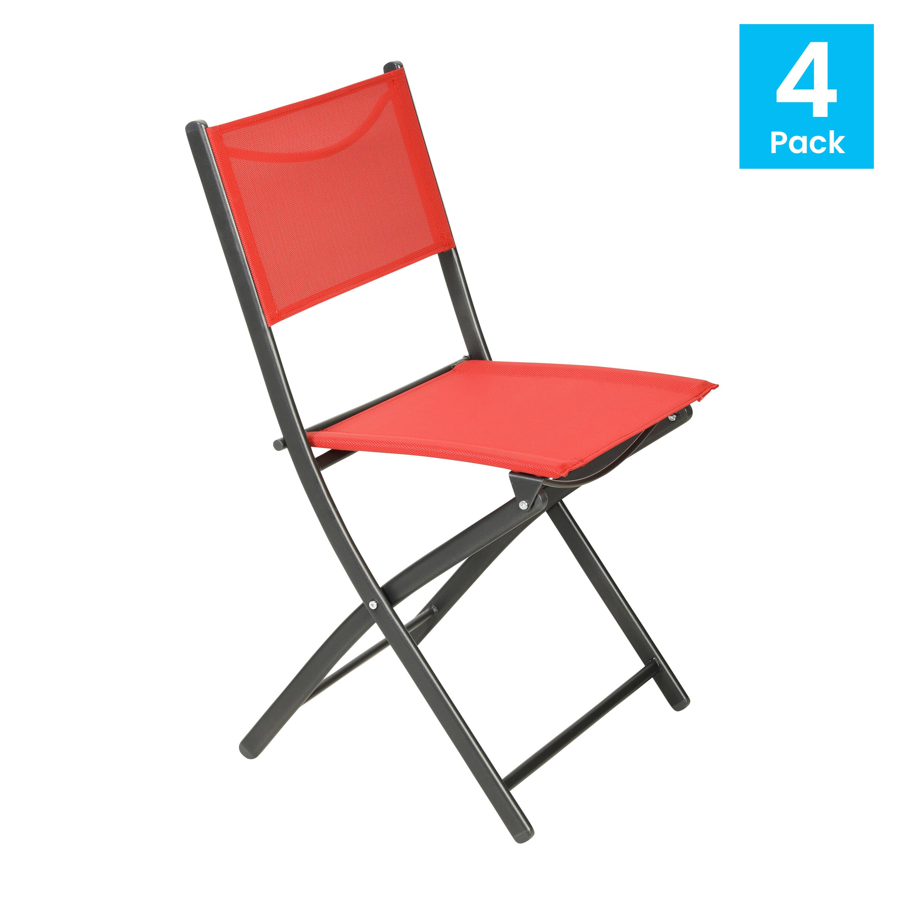 Alt View 1. Emma + Oliver - Bartlett Set of 4 Folding Chairs for Indoor/Outdoor Use with Flex Comfort Material and Steel Frames - Red.