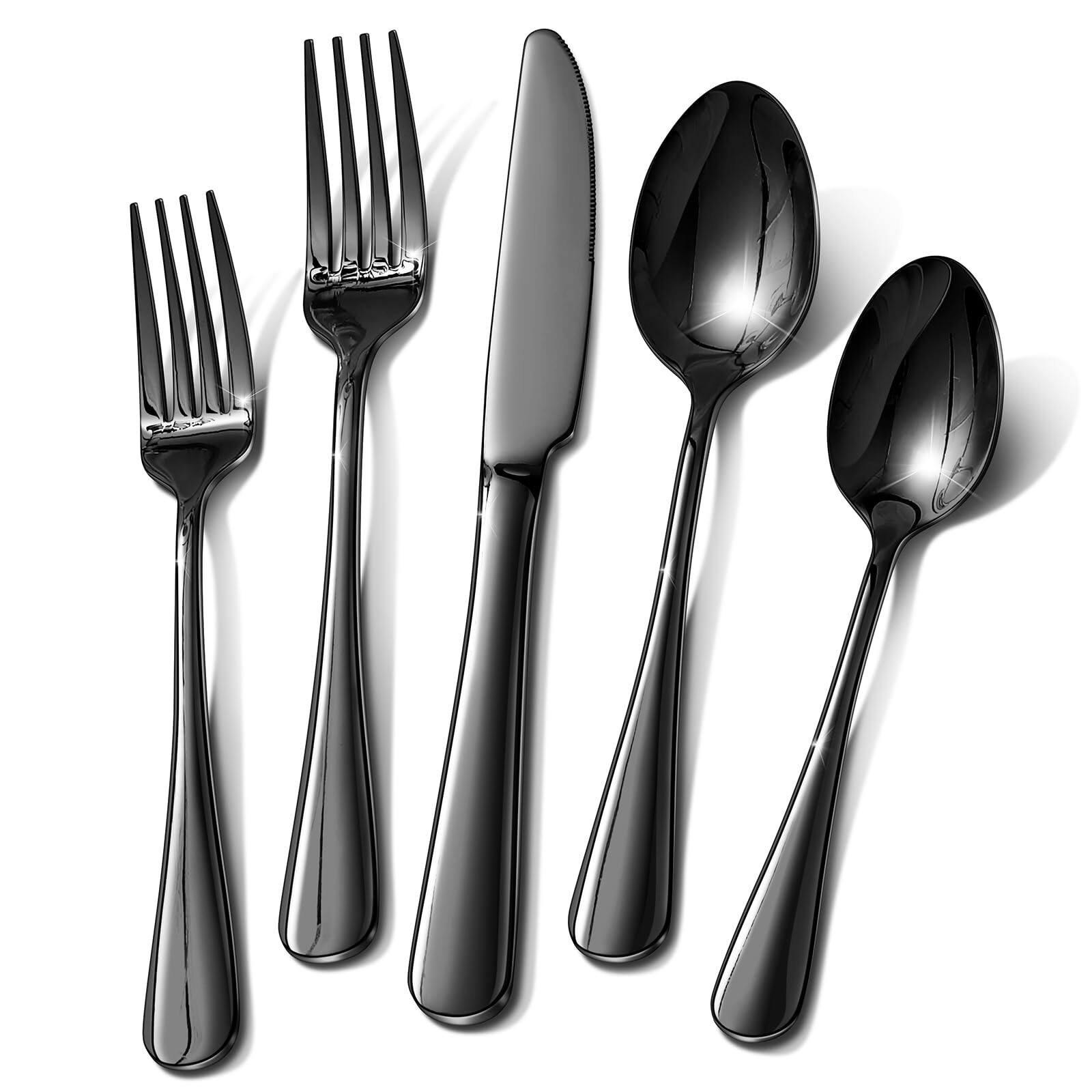 Front. Dazzed Corner - Silverware Set, 40 Piece Stainless Steel Flatware Set for 8 - Black.