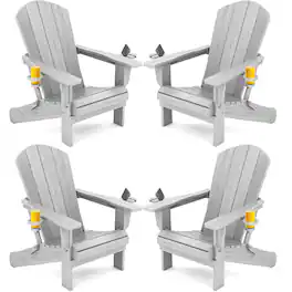 SERWALL - Adirondack Chairs Set of 4 with Cup Holders,Composite Adirondack Chairs,HDPE Outdoor Chairs - Sliver Grey