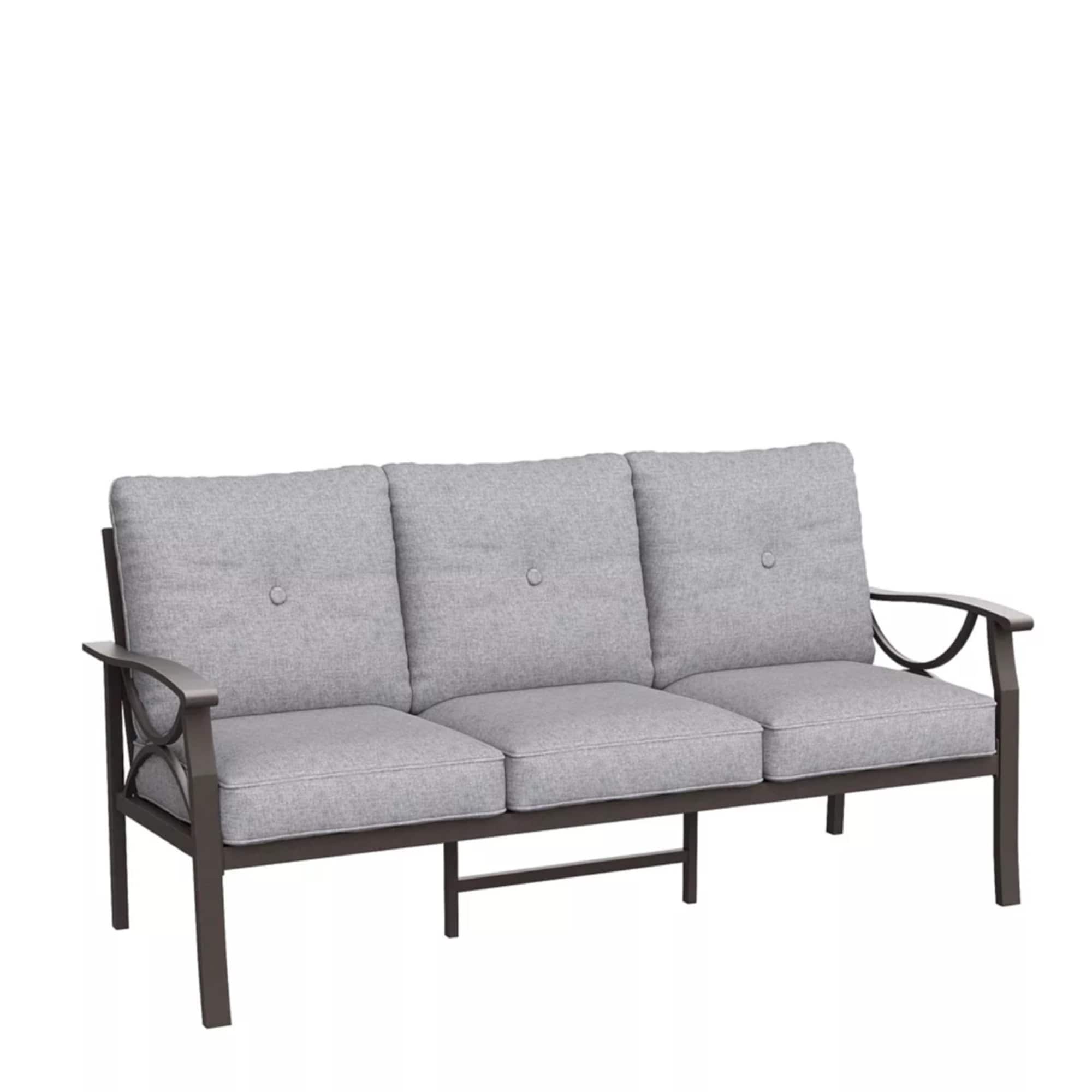 Mondawe - 70 Inches All-Weather Metal 3-Seat Patio Sofa with Cushions - Gray+ khaki