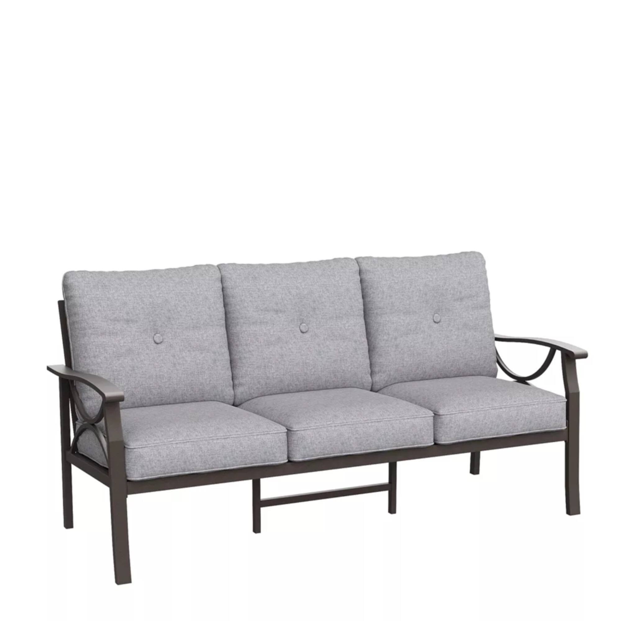 Front. Mondawe - 70 Inches All-Weather Metal 3-Seat Patio Sofa with Cushions - Gray+ khaki.