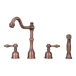 Solid Brass Two-Handles 360° Swivel Widespread Kitchen Faucet with Side Sprayer