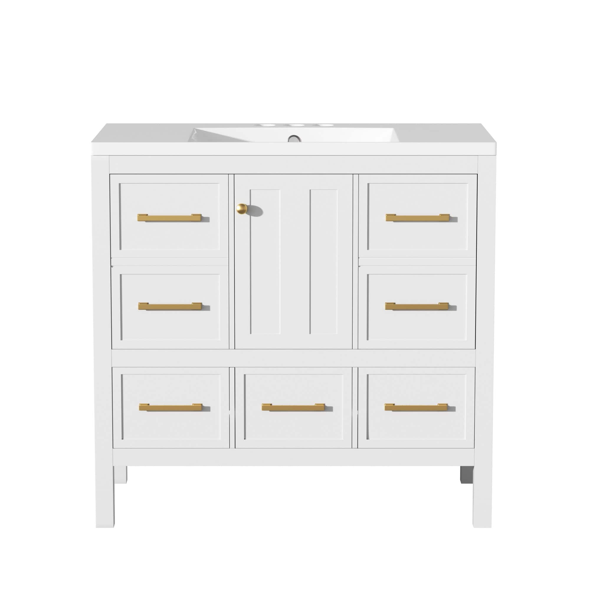 Boyel Living - 36 Inch Bathroom Vanity with Resin Sink and Five Drawers - White