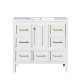Boyel Living - 36 Inch Bathroom Vanity with Resin Sink and Five Drawers - White