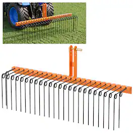 Gymax - 60''Pine Straw Rake Tow Behind Landscape Rake w/ 26 Metal Coil Tines for Grass Black - Orange