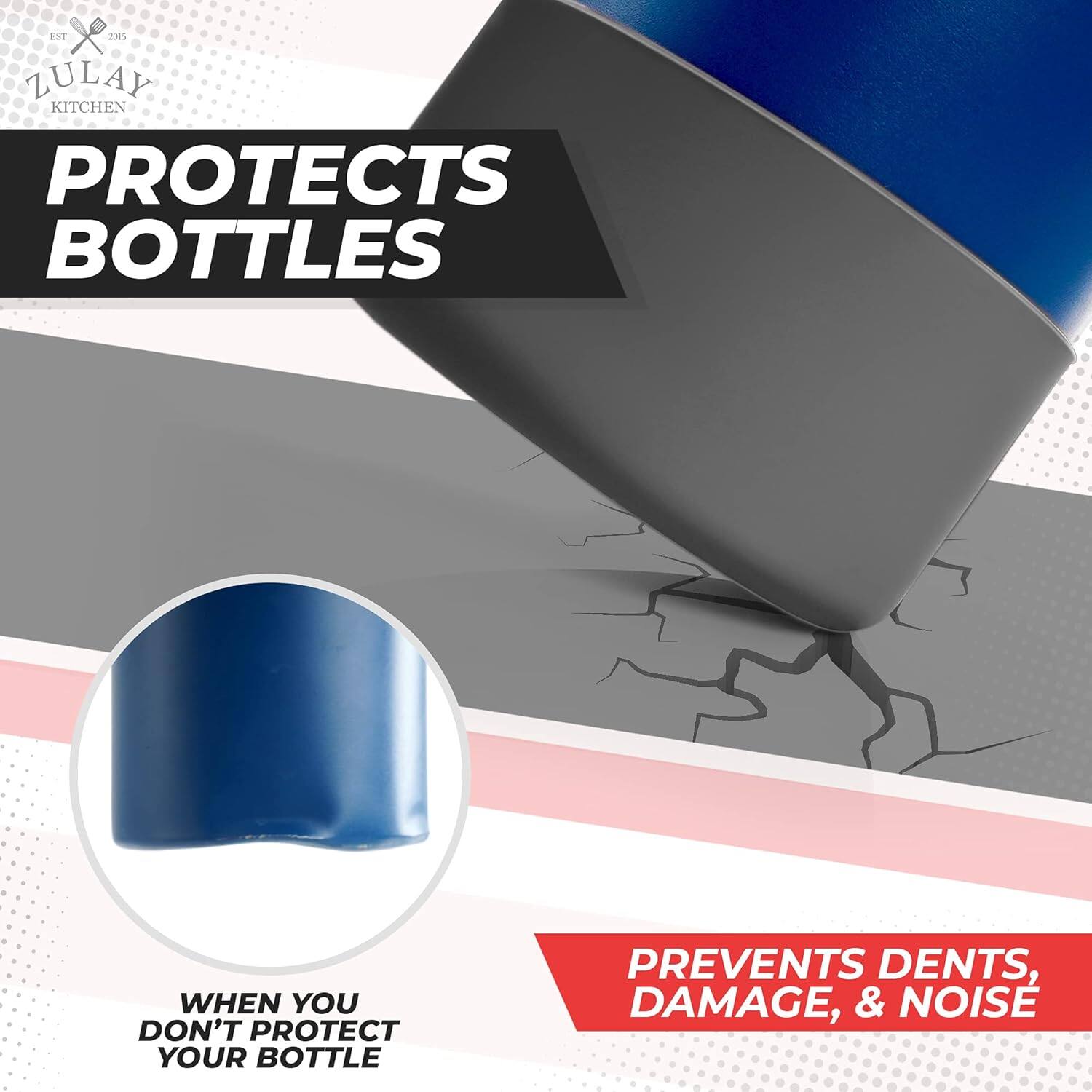 **Zulay Kitchen**

**PROTECTS BOTTLES**

**WHEN YOU DON'T PROTECT YOUR BOTTLE**

**PREVENTS DENTS, DAMAGE, & NOISE**