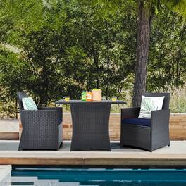 Gymax - 3PCS Patio Wicker Bistro Set PE Rattan Dining Table Set w/ Cushions - Navy