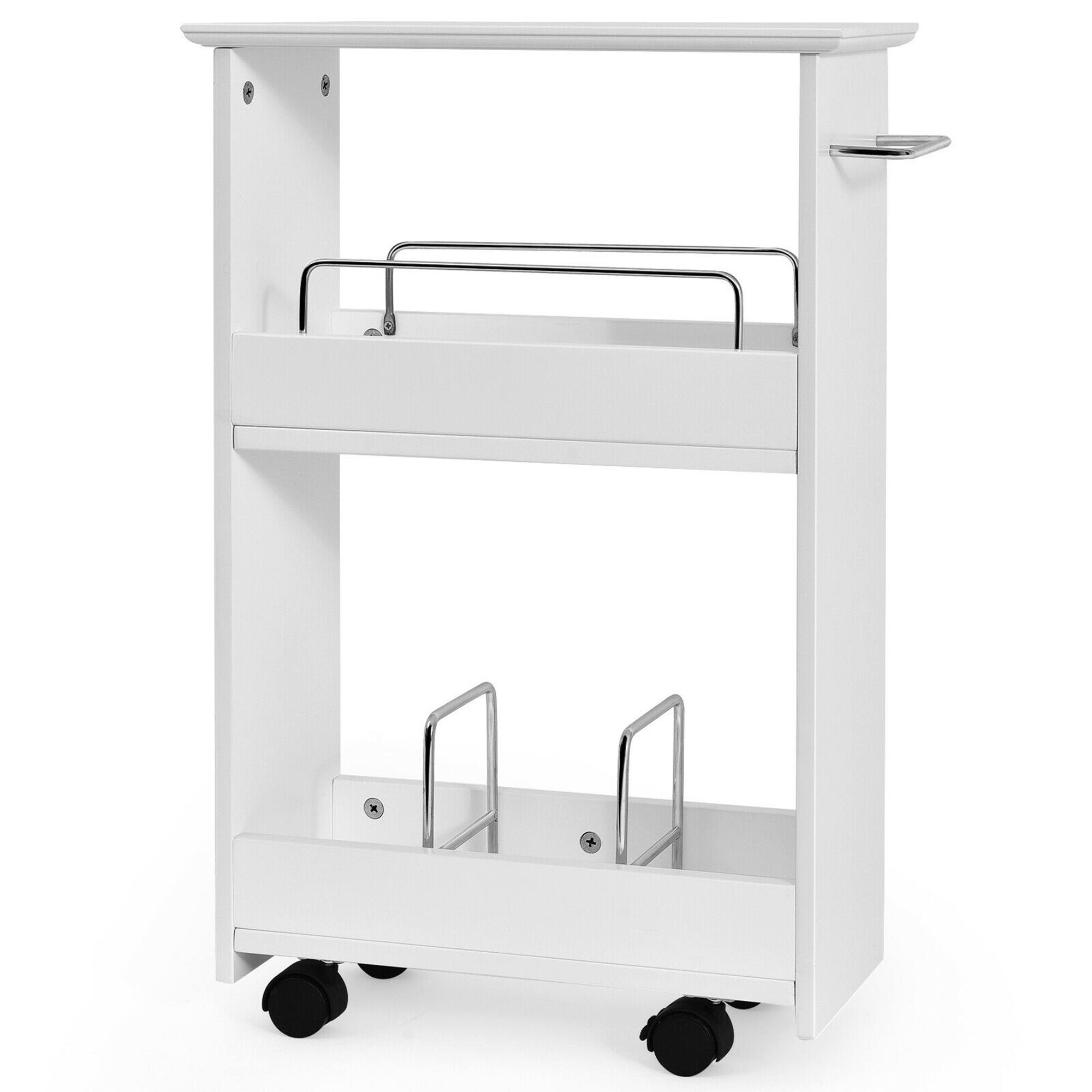 Alt View 4. Gymax - Gymax Slim Rolling Storage Cart 3-Tier Bathroom Cabinet Mobile Shelving Unit w/ Handle - White.