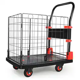 Boyel Living - Folding Platform Hand Truck with Removable Wire Cage 330 lbs Capacity Utility Cart - Black