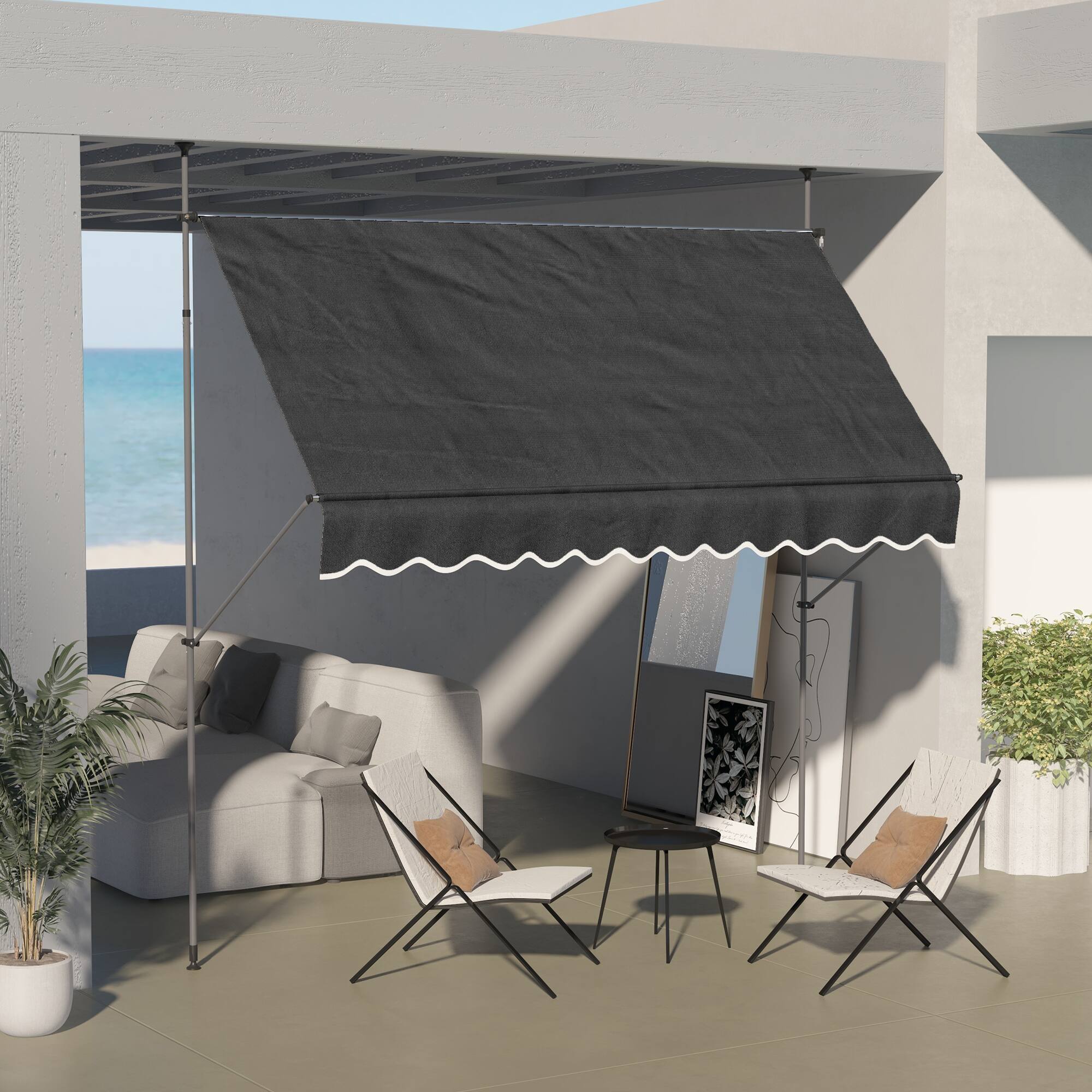 Alt View 1. Outsunny - x 4' Manual Retractable Awning, Non-Screw Patio Awning, UV Resistant - Black.