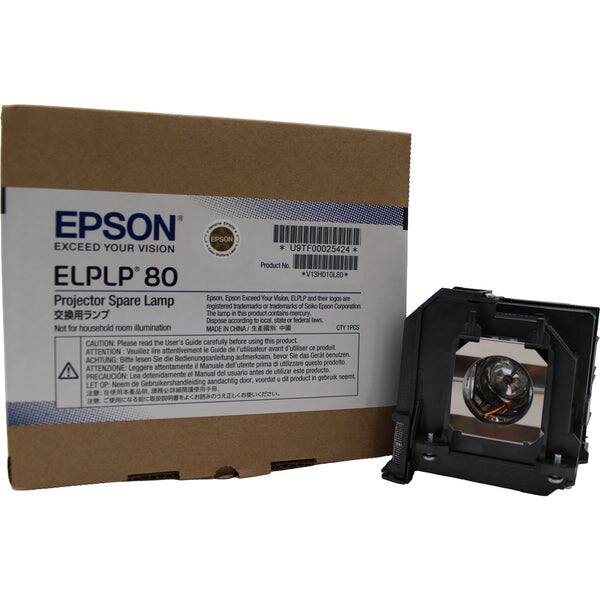 EPSON  
EXCEED YOUR VISION  

ELPLP 80  
Projector Spare Lamp  

Product No: U9TF00025424  

Epson and ELPLP are registered trademarks or trademarks of Seiko Epson Corporation.  

The lamp in this product contains mercury. Dispose according to local or federal regulations. Not for household room illumination.  

MADE IN CHINA  

CTY 1PCS  

CAUTION: Please read the User's Guide carefully before using this product.  
ATTENTION: Veuillez lire attentivement le Guide de l'utilisateur avant d'utiliser le produit.  
ACHTUNG: Bitte lesen Sie die Bedienungsanleitung aufmerksam bevor Sie das Gerät benutzen.  
ATTENZIONE: Leggere attentamente il Manuale utente prima di utilizzare questo prodotto.  
PRECAUCIÓN: Lea detenidamente el Manual del usuario antes de utilizar este producto.  
LET OP: Lees de productgebruiksaanwijzing aandachtig door voordat u het product gebruikt.