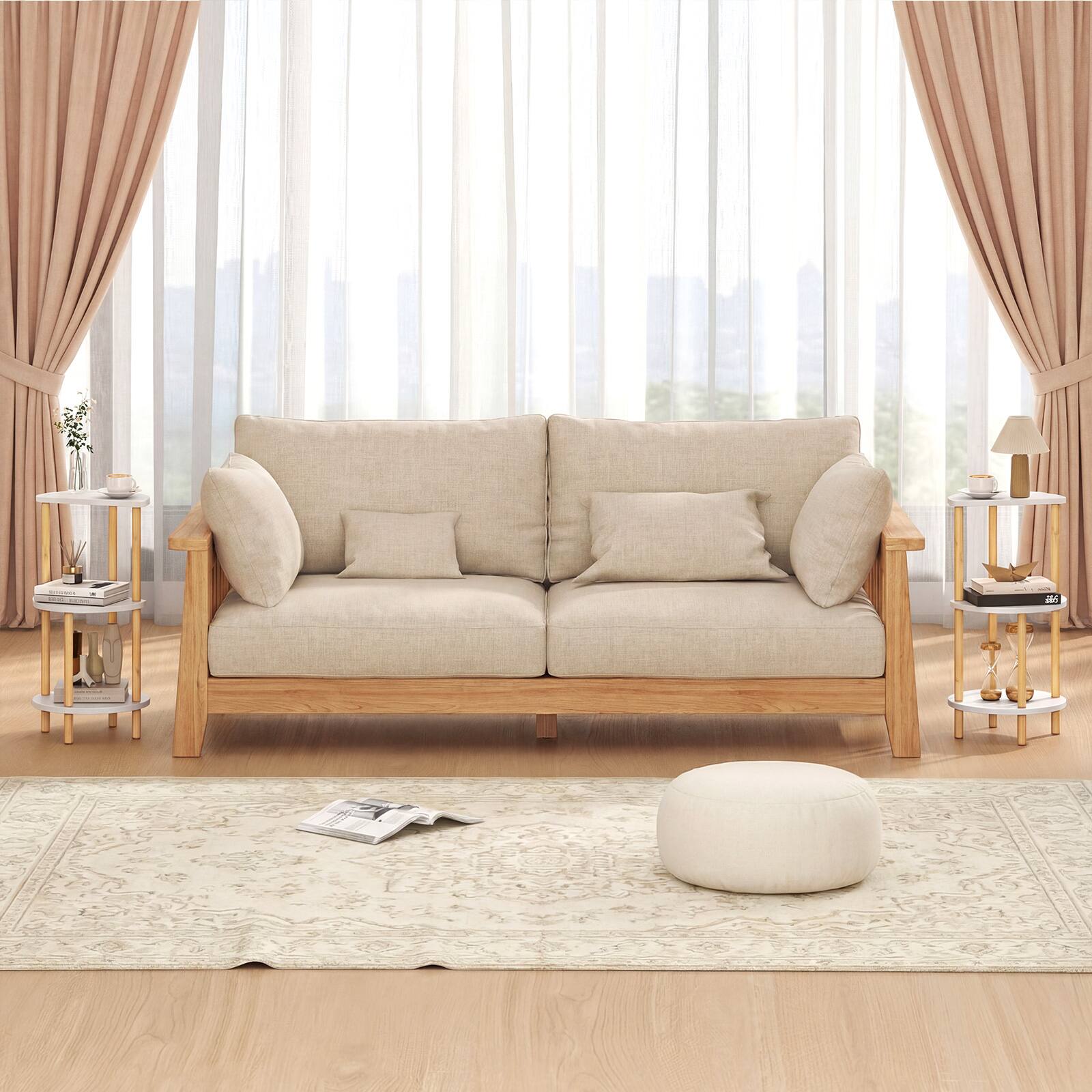 Alt View 4. Gymax - Gymax 24'' Round Side Table Set of 2 w/Storage Shelves Bamboo Construction for Bedroom - Yellow.