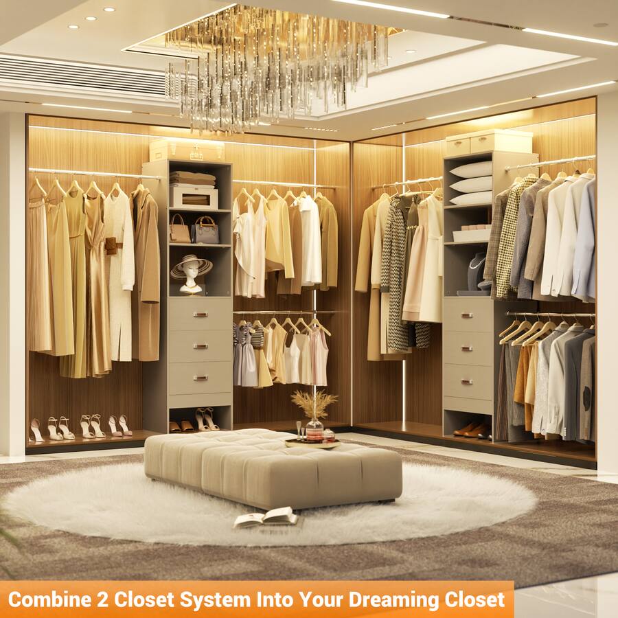 Aheaplus 96 inch Closet System: 3 Hanging Rods & 3 Wooden Drawers ...