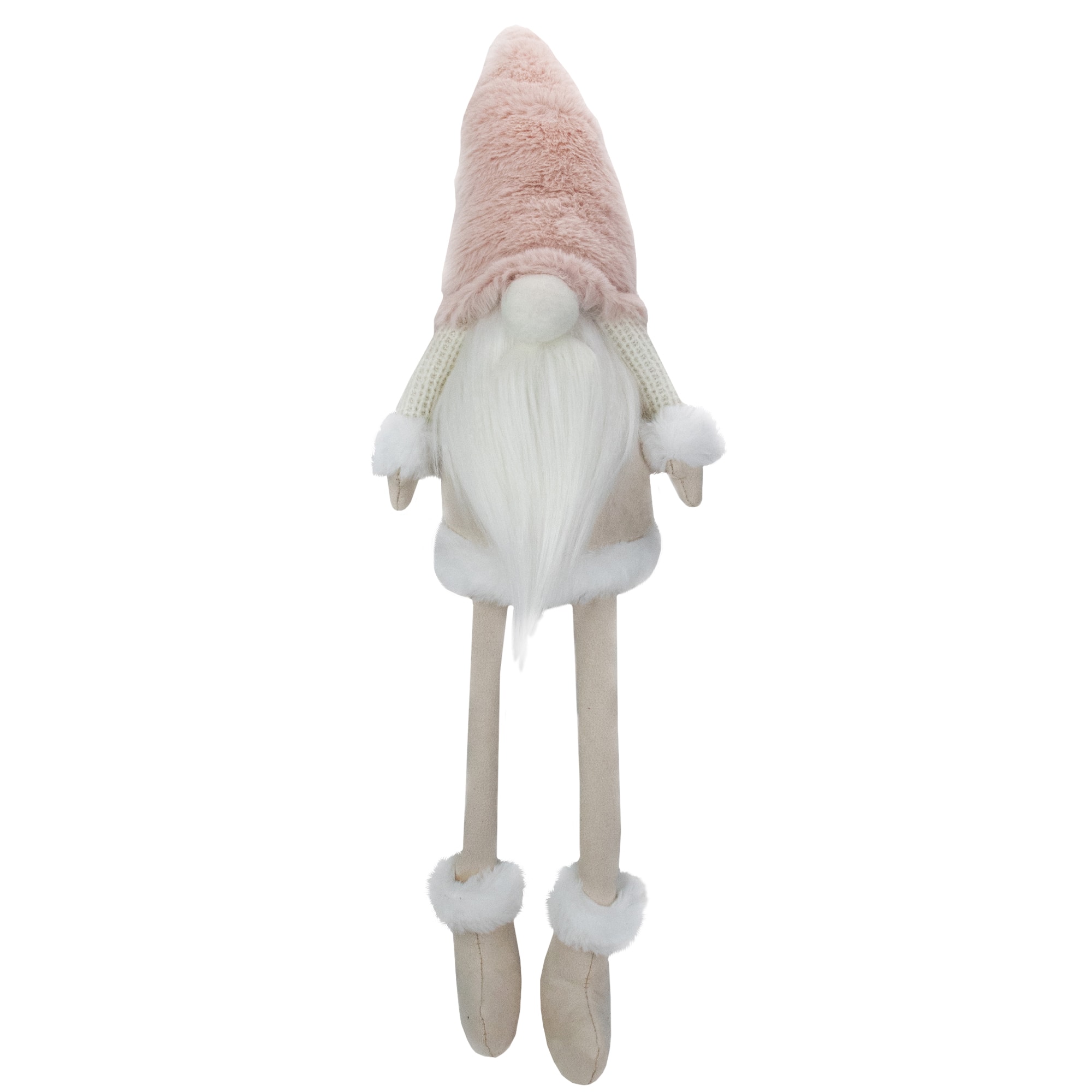 Northlight - Sitting Christmas Gnome with Dangling Legs - 24" - Cream and - Pink