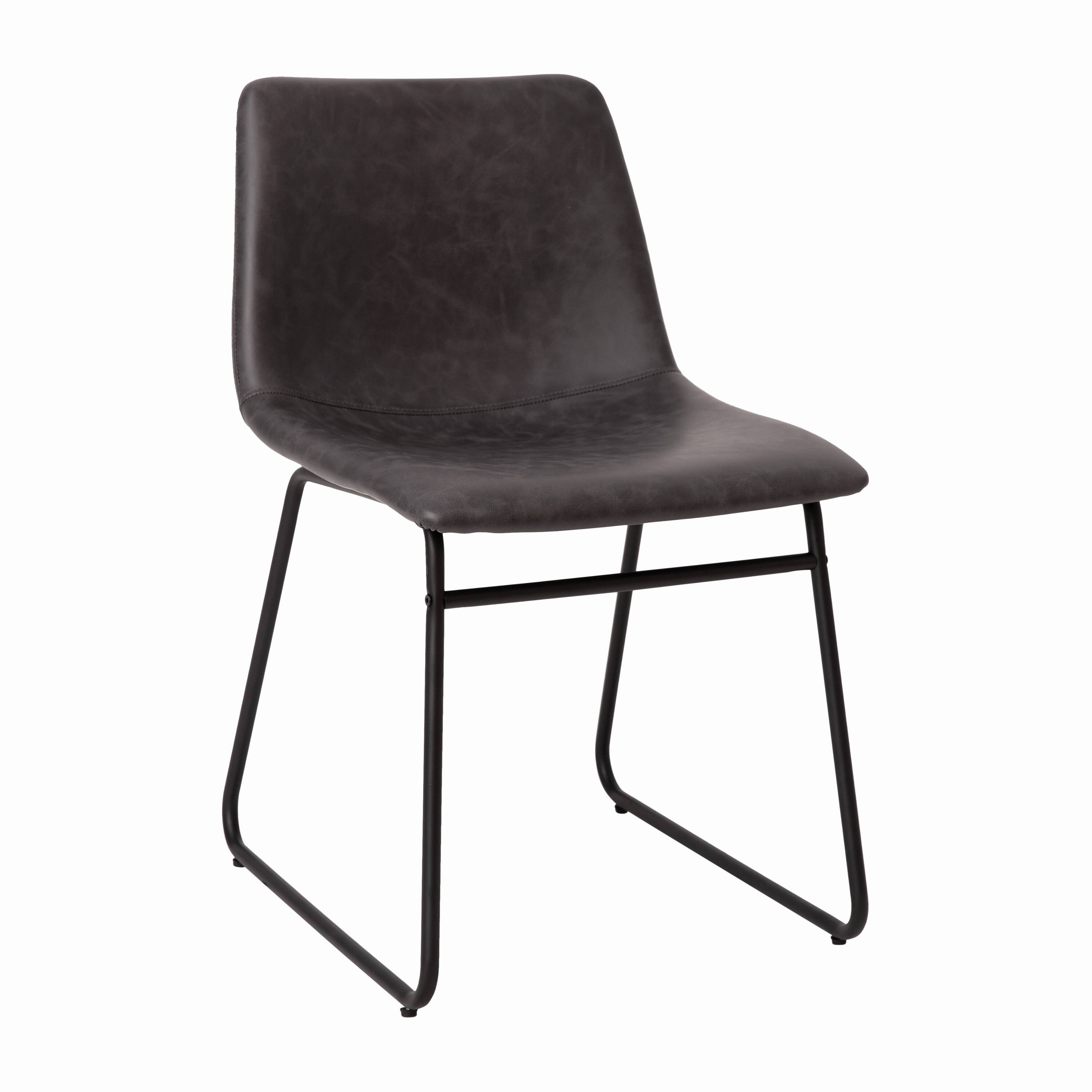 Alt View 19. Alamont Home - 18 Inch Commercial Grade Dining Table Height Chair, Mid-Back Sled Base Dining Chair in LeatherSoft Upholstery, Set of 2 - Gray LeatherSoft/Black Frame.