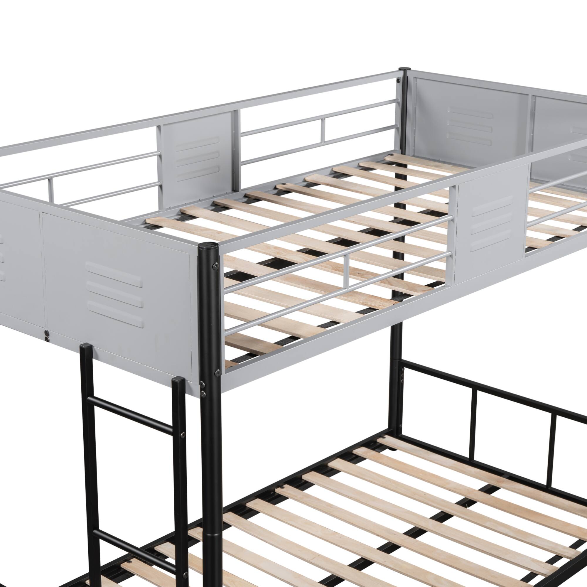 Alt View 6. GOODSILO - Heavy-Duty Twin Over Twin Metal Bunk Bed with Vent Board Guardrail and Noise-Free Wood Slats - Black.