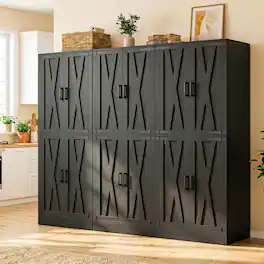 Aheaplus - 71'' Tall 4 Door Farmhouse Pantry Cabinet with Drawer and Adjustable Shelves, 70.8'' Width Food Cupboard, 3 Packs - Black