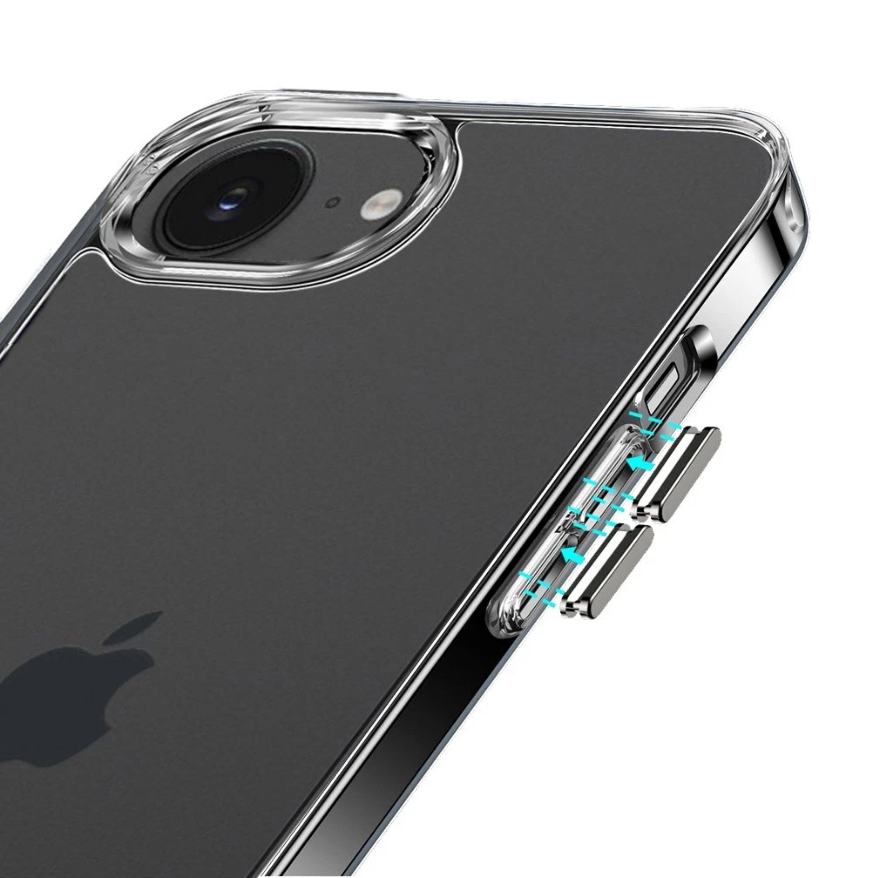 Left. Kitcheniva - Shockproof Chrome Buttons Phone Case With Tempered Glass For iPhone 16e/17e - Clear.