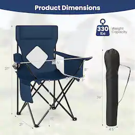 Costway - Folding Camping Chair with Mesh Fabric Backrest, Solid Metal Frame & Carrying Bag - Blue + Black
