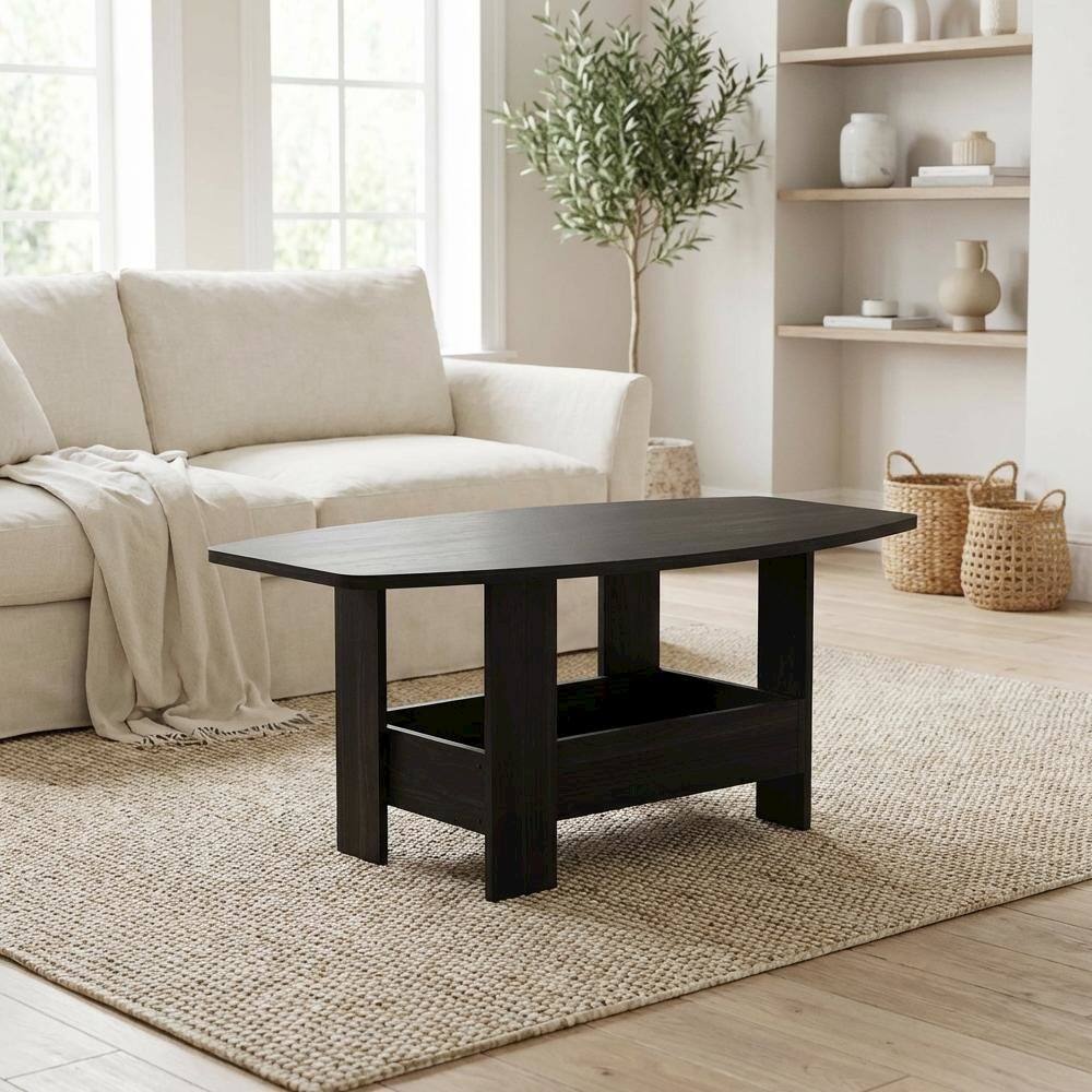 Left. FurniFact - Espresso Coffee Table with Storage Compartment and Simple Design for Living Room - Espresso.