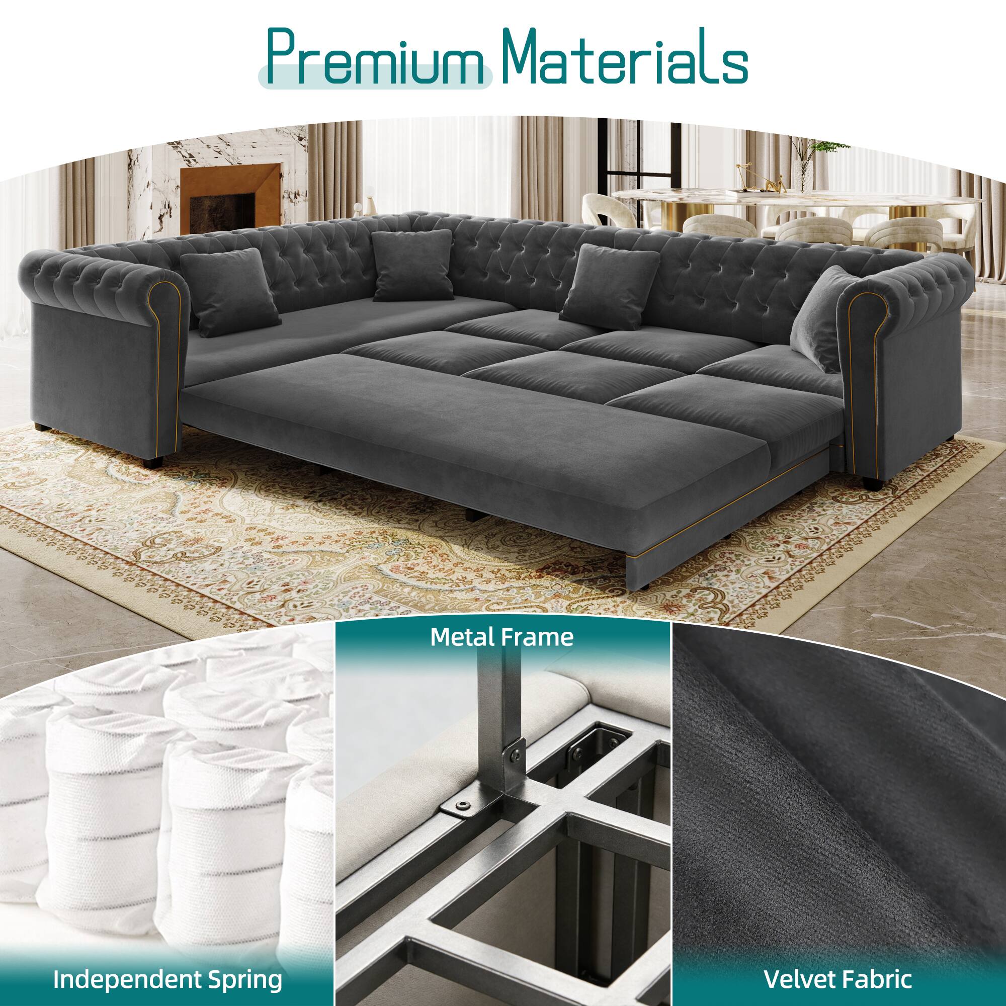 Premium Materials  
Metal Frame  
Independent Spring  
Velvet Fabric