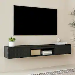 Kadyn - Wall-Mounted Floating TV Stand with LED Lighting and Twisted Texture Design - Black