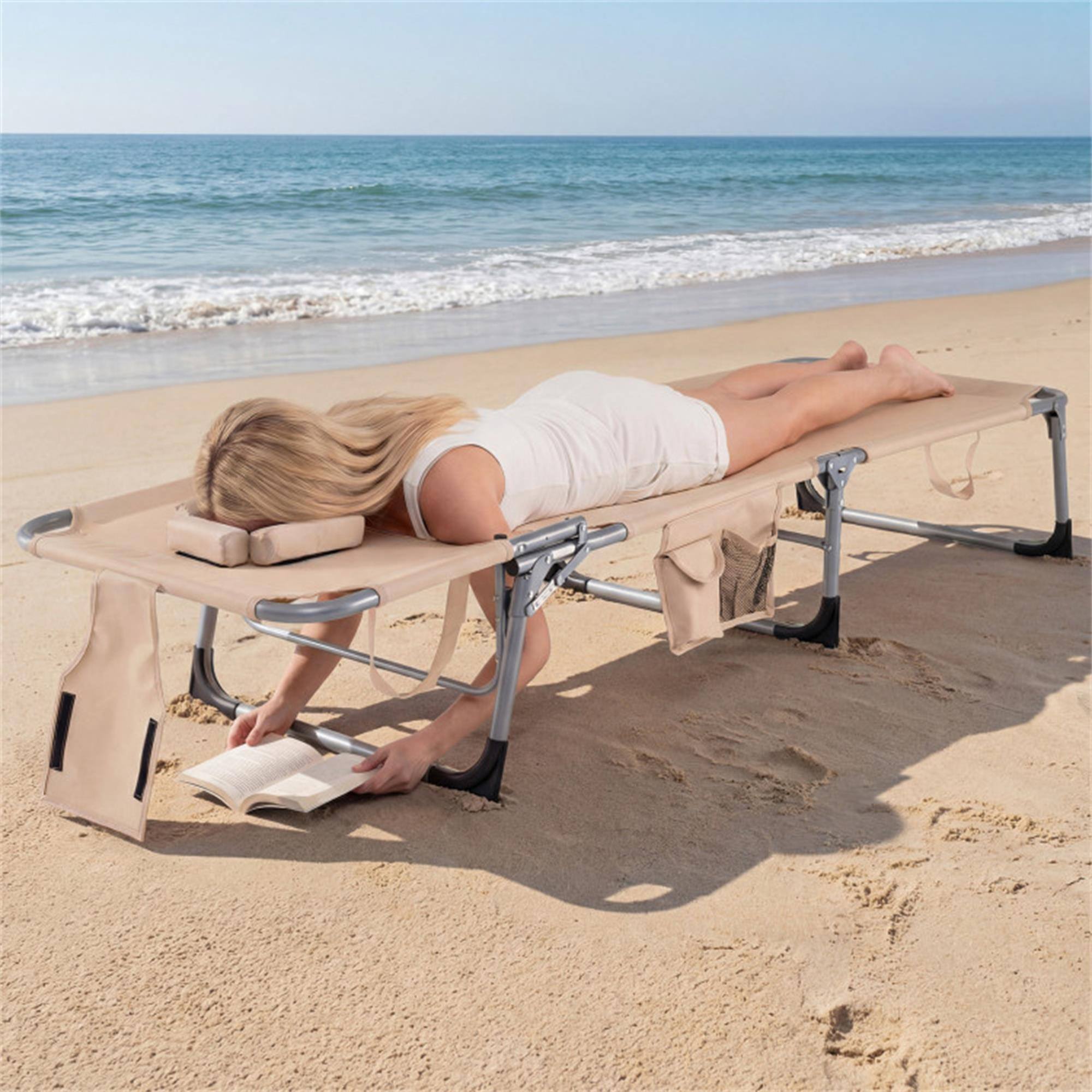 Alt View 1. Boyel Living - Beige Tanning Chair with Face Arm Holes Folding Chair 76.0in L x 31.5in W x 24.0in H - Beige.