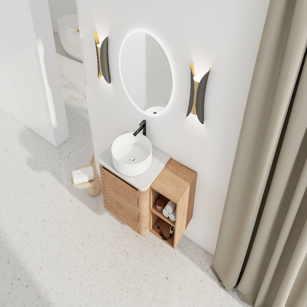 Alt View 3. Loheer - Loheer 36 inch wall mounted bathroom vanity Imitative Oak Ceramic Sink - Imitative Oak.