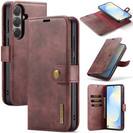 Dteck - Case For Samsung Galaxy S26 2-in-1 Vintage Leather Magnetic Detachable Flip Folio Stand Slim Wallet Cover - Red