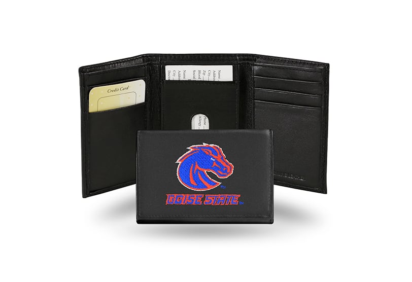 Rico Industries - Boise St. Broncos Embroidered Black Leather Trifold Wallet - Multi