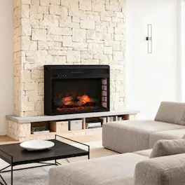 Loheer - Retro Recessed Fireplace Heater Electric Fireplace Insert - Black