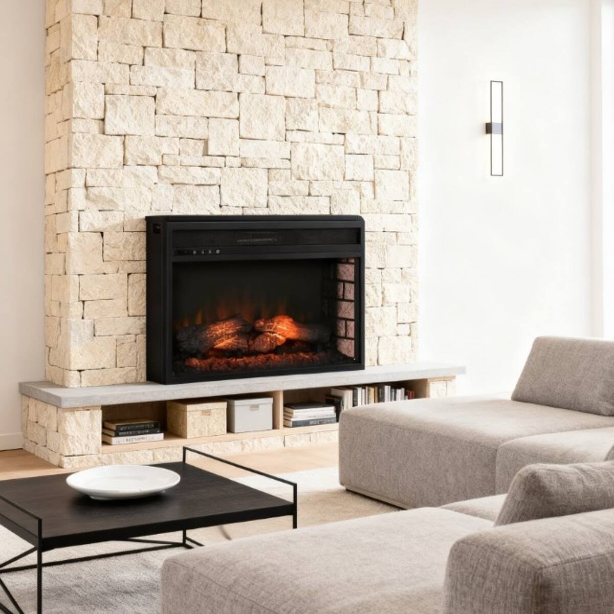 Front. Loheer - Loheer Retro Recessed Fireplace Heater Electric Fireplace Insert - Black.