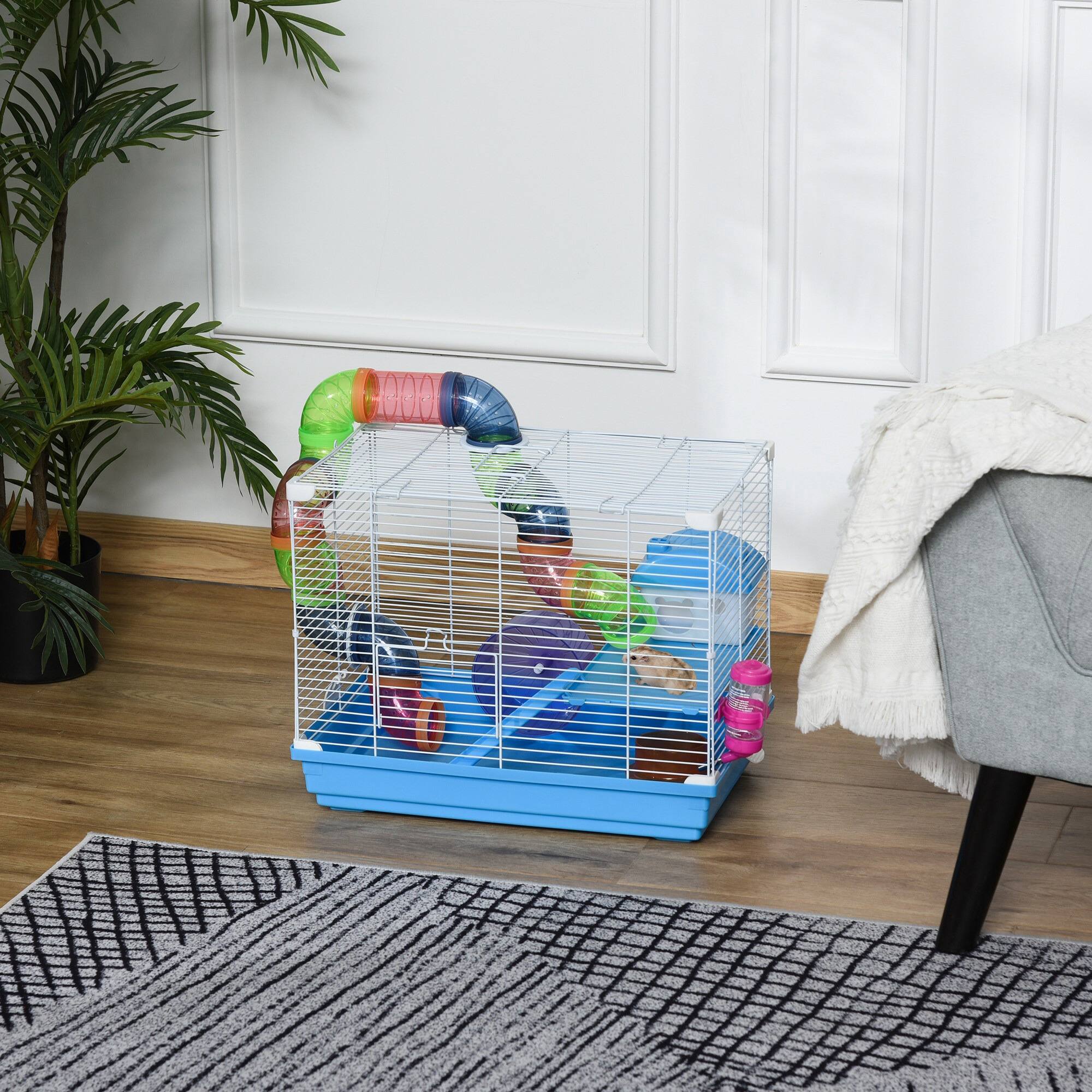 Alt View 1. Pawhut - Hamster Cage Rodent Gerbil House Mouse Mice Rat Habitat Metal Wire with Exercise Wheel, Play Tubes.