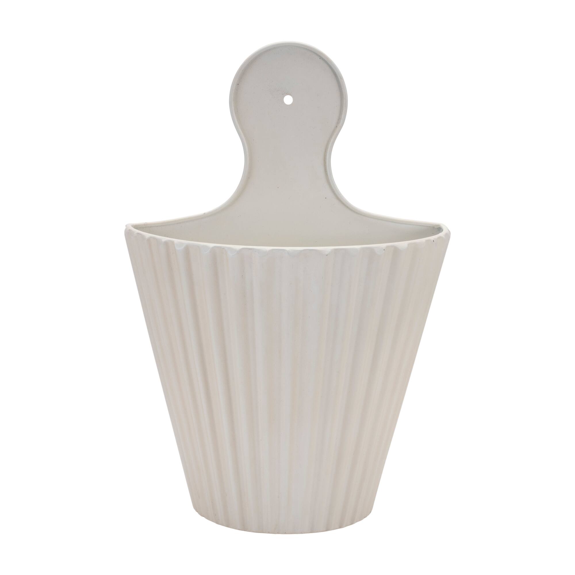 Angle. BreeBe - Ribbed Metal Wall Pocket (Set of 2) - White.