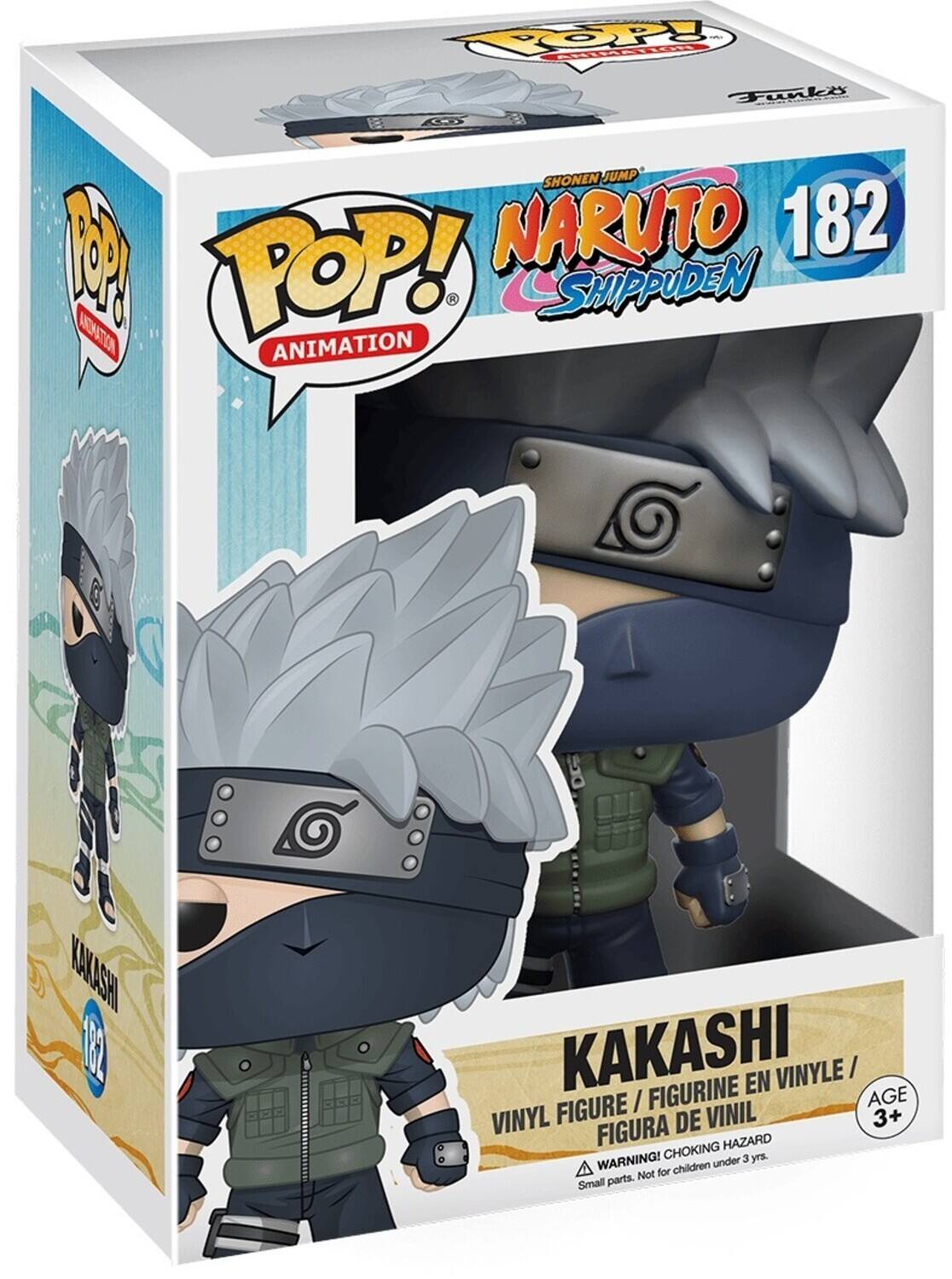 void HOTTAMIHA Funko SHONEN JUMP 100 NARUTO 182 ANIMATION POP! ANIMATION SHIPPUDEN  
KAKASHI 182  
KAKASHI FIGURINE EN VINYLE AGE FIGURE / VINYL FIGURA DE VINIL 3+  
CHOKING HAZARD WARNING! under 3 yrs. Not for children Small parts.