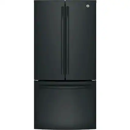 Front. GE - 18.6 Cu. Ft. French Door Counter-Depth Refrigerator - High Gloss Black.