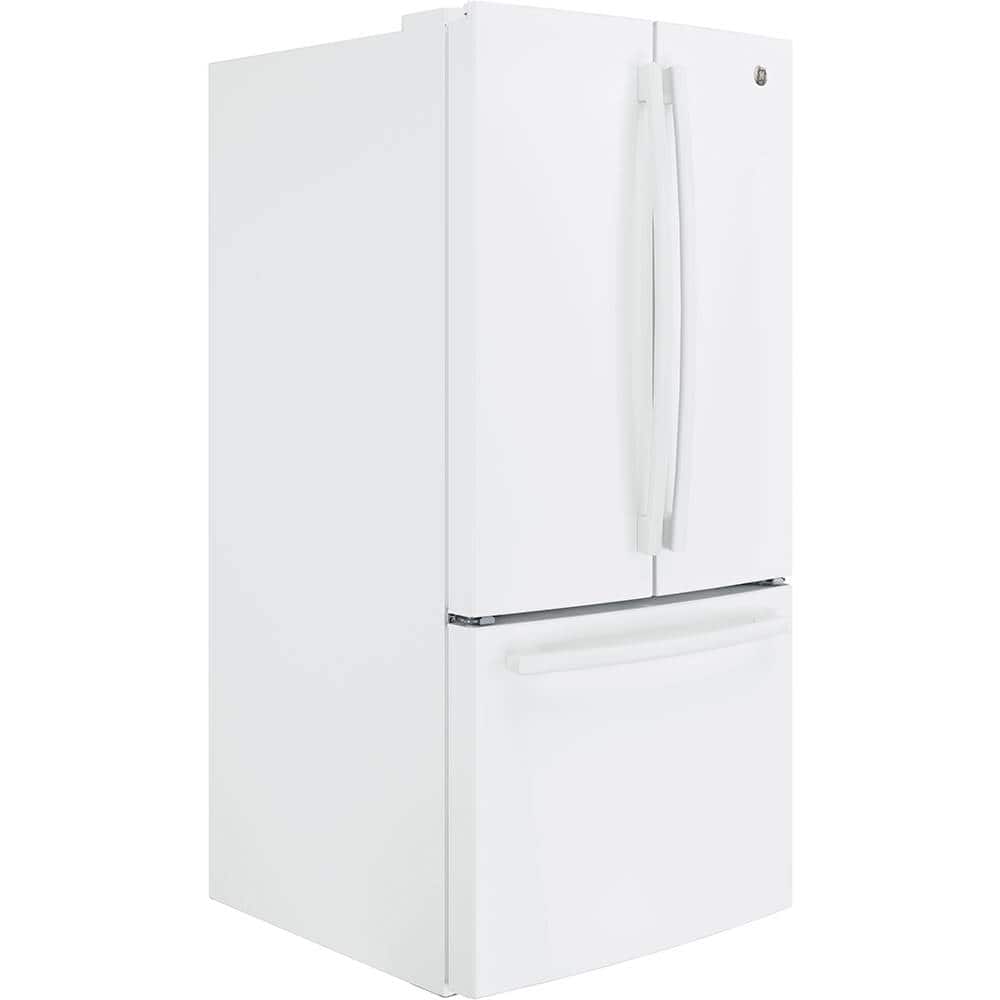 Angle. GE - 18.6 Cu. Ft. French Door Counter-Depth Refrigerator - High Gloss White.