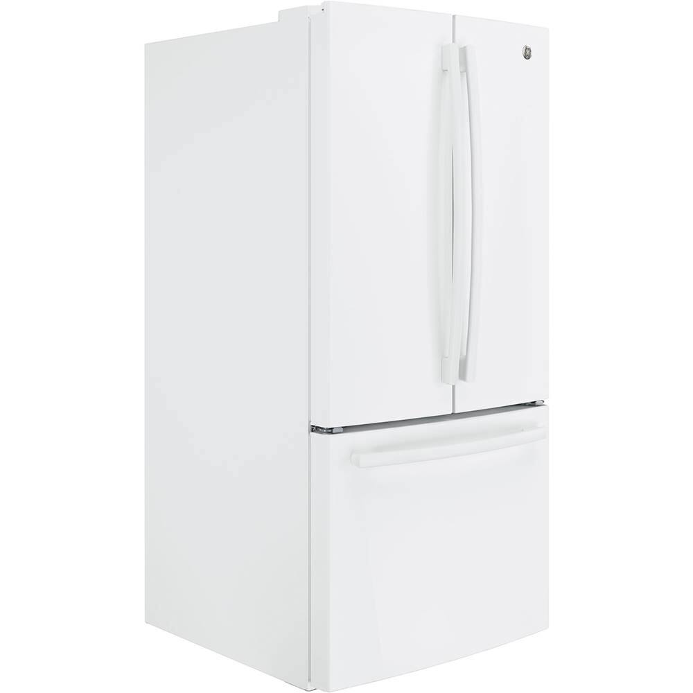 Angle. GE - 18.6 Cu. Ft. French Door Counter-Depth Refrigerator - High Gloss White.