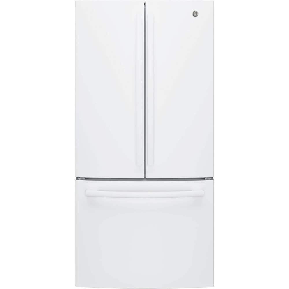 Front. GE - 18.6 Cu. Ft. French Door Counter-Depth Refrigerator - High Gloss White.