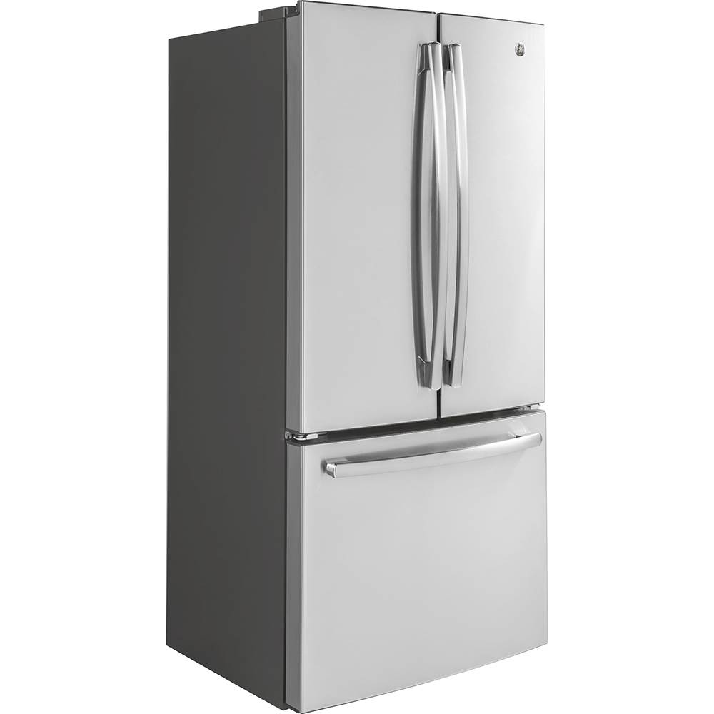 Angle View: GE - 18.6 Cu. Ft. French Door Counter-Depth Refrigerator - Stainless steel