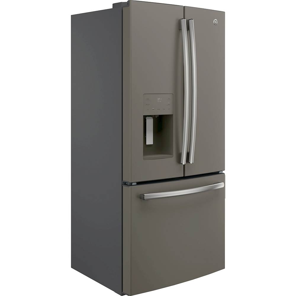 Angle View: GE - 17.5 Cu. Ft. French Door Counter-Depth Refrigerator - Slate