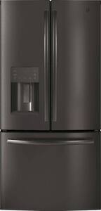 GE - 17.5 Cu. Ft. French Door Counter-Depth Refrigerator - Black stainless steel - Front_Standard