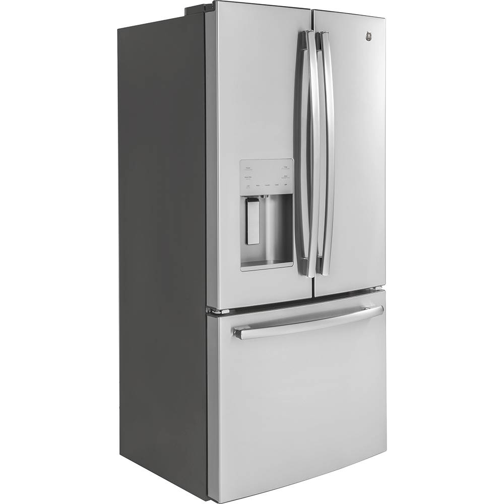 Angle View: GE - 17.5 Cu. Ft. French Door Counter-Depth Refrigerator - Stainless steel