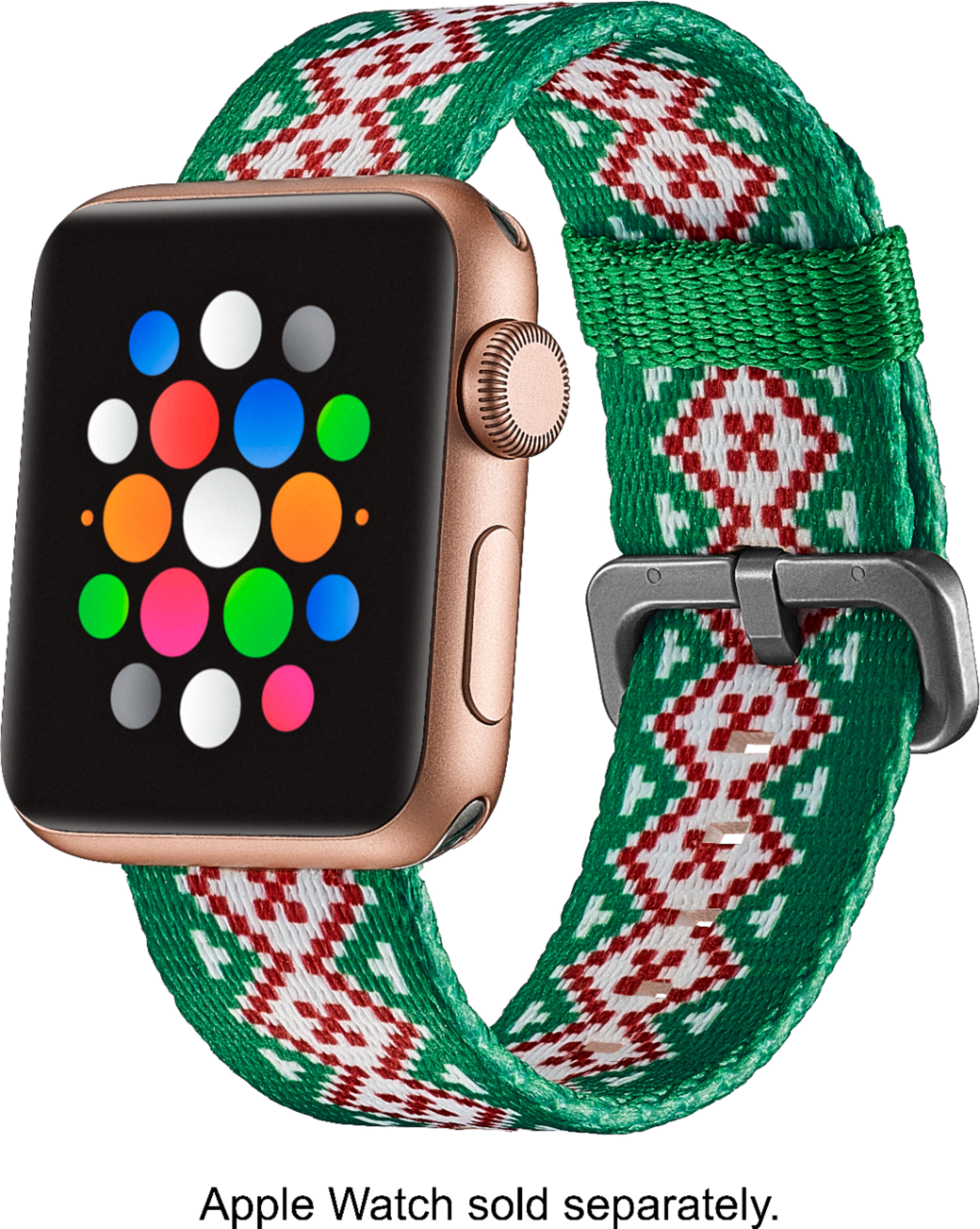 Left View: Dynex™ - Holiday Sweater Nylon Band for Apple Watch® 38mm and 40mm - Green/Red/White