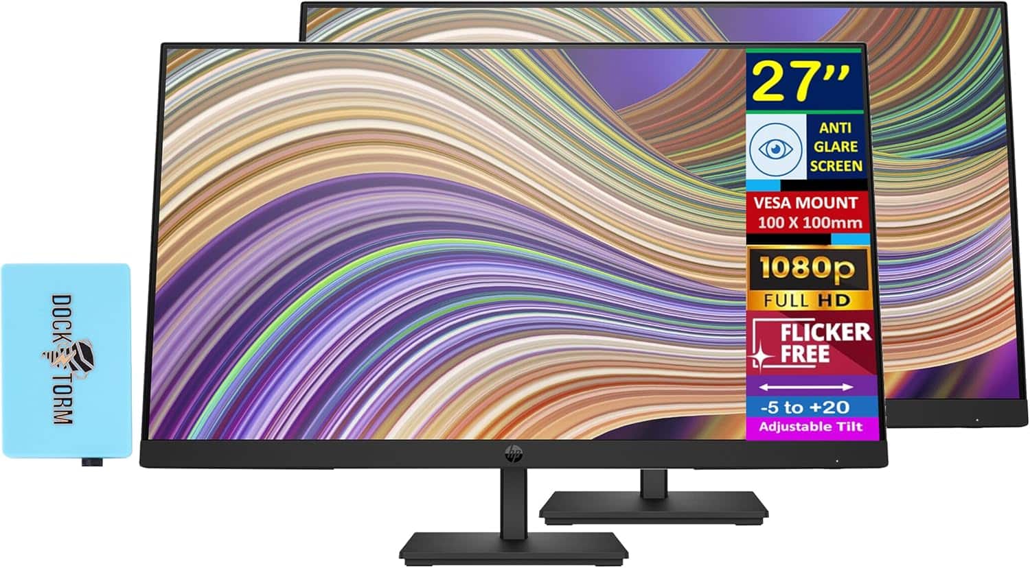 HP - P27 G5 27" FHD Monitor, Anti-Glare, Flicker Free, VESA Mount (100mm), VGA, HDMI & DKZ Hub, (64X69AA#ABA) 2 Pack - Black